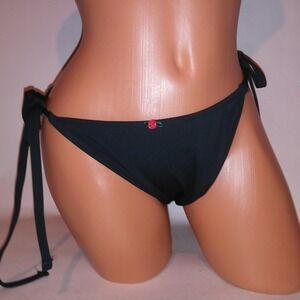 Victoria Secret PINK Swim Bikini Bottom XXL 2X Solid Black String Side Tie New